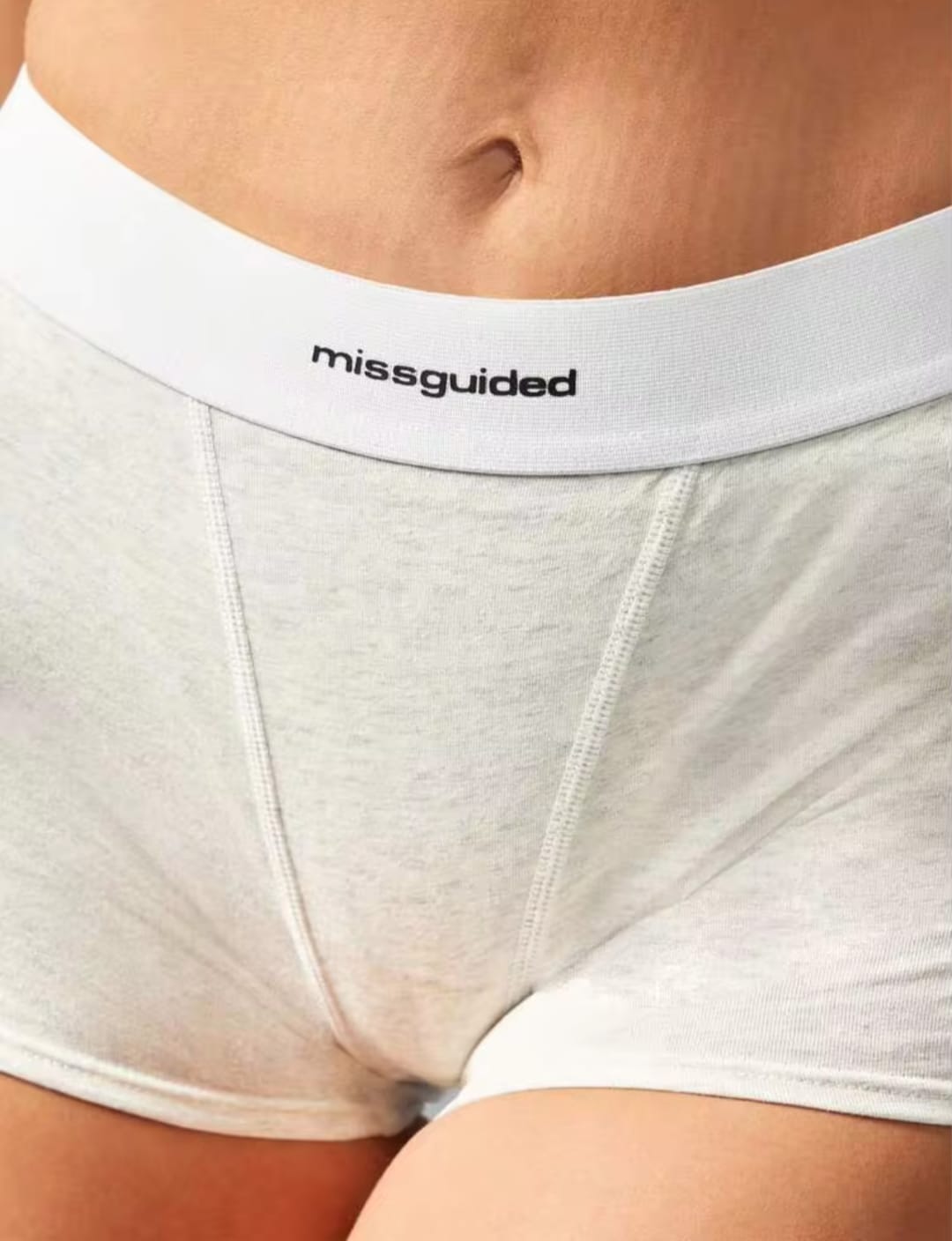 Missguided Women's Light Grey Marl Branded Band Boxer Shorts / Boybriefs
